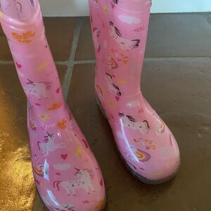 Pink Unicorn Light Up Kids Pull On Rain Boots size 1
